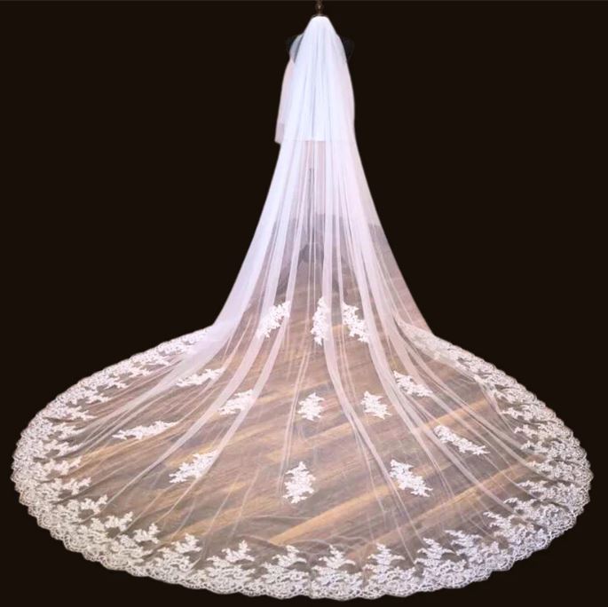 Bridal Veil - Cathedral Wedding Veil with face layer border with comb