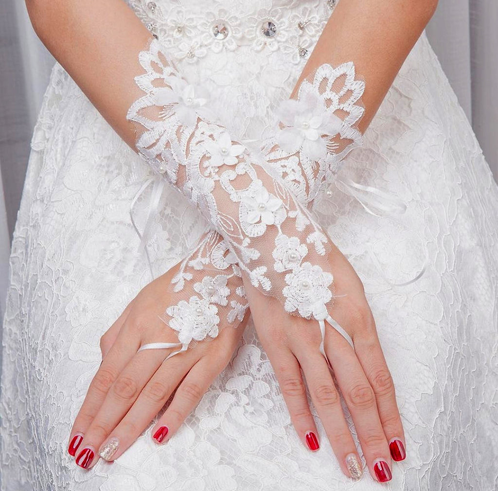 Bridal Gloves - Floral applique