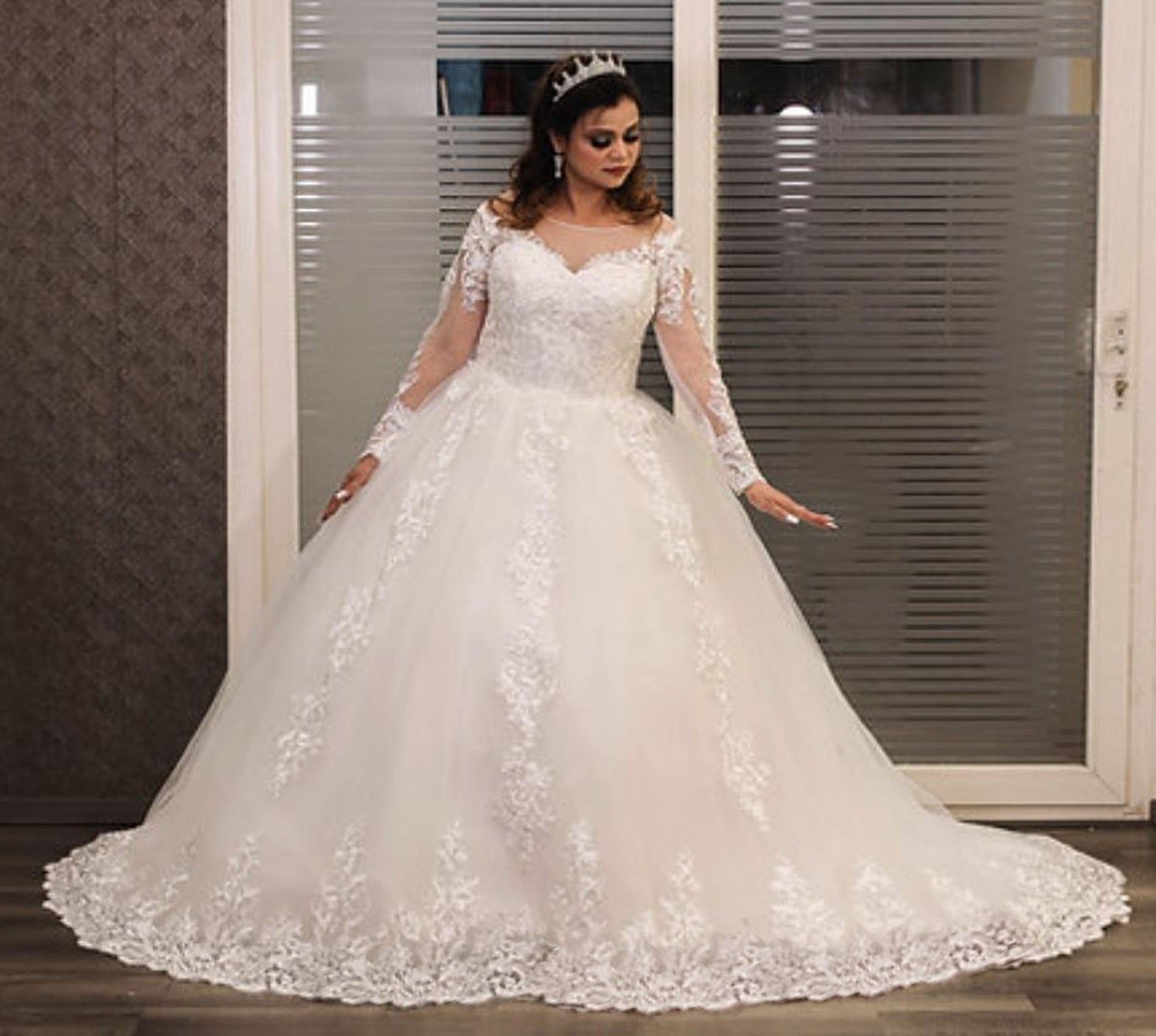 Christian Wedding Bridal Train Gown With Sleeves