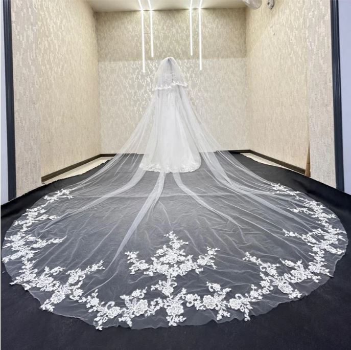 Wedding Veil with face layer in front border with comb