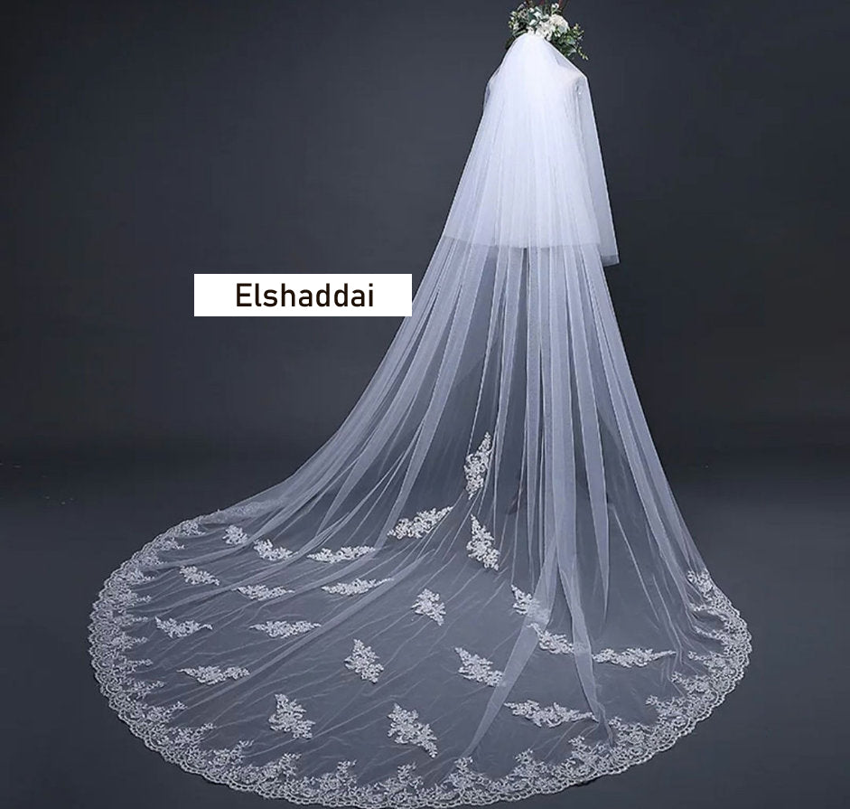 Wedding Veil with face layer in front border with comb 3.5 Meter