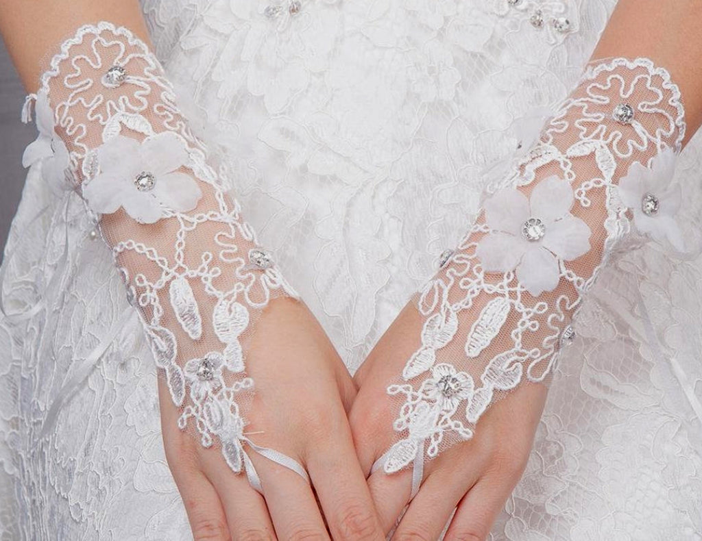 Bridal Gloves - Netted Floral