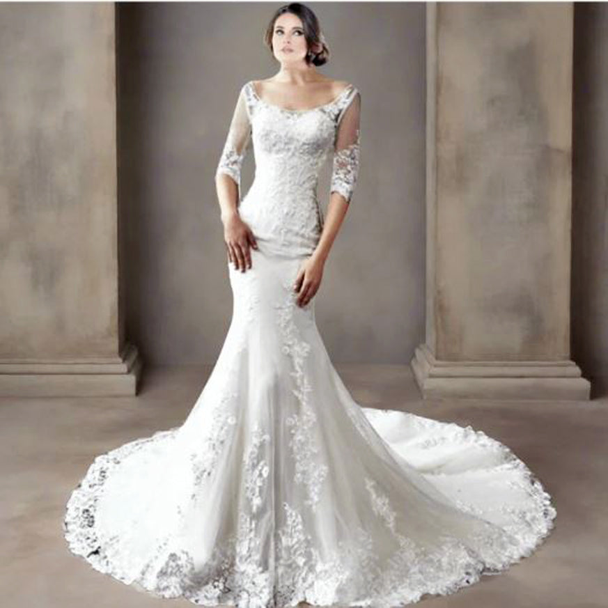 Bridal Mermaid Gown White Color With Sleeves