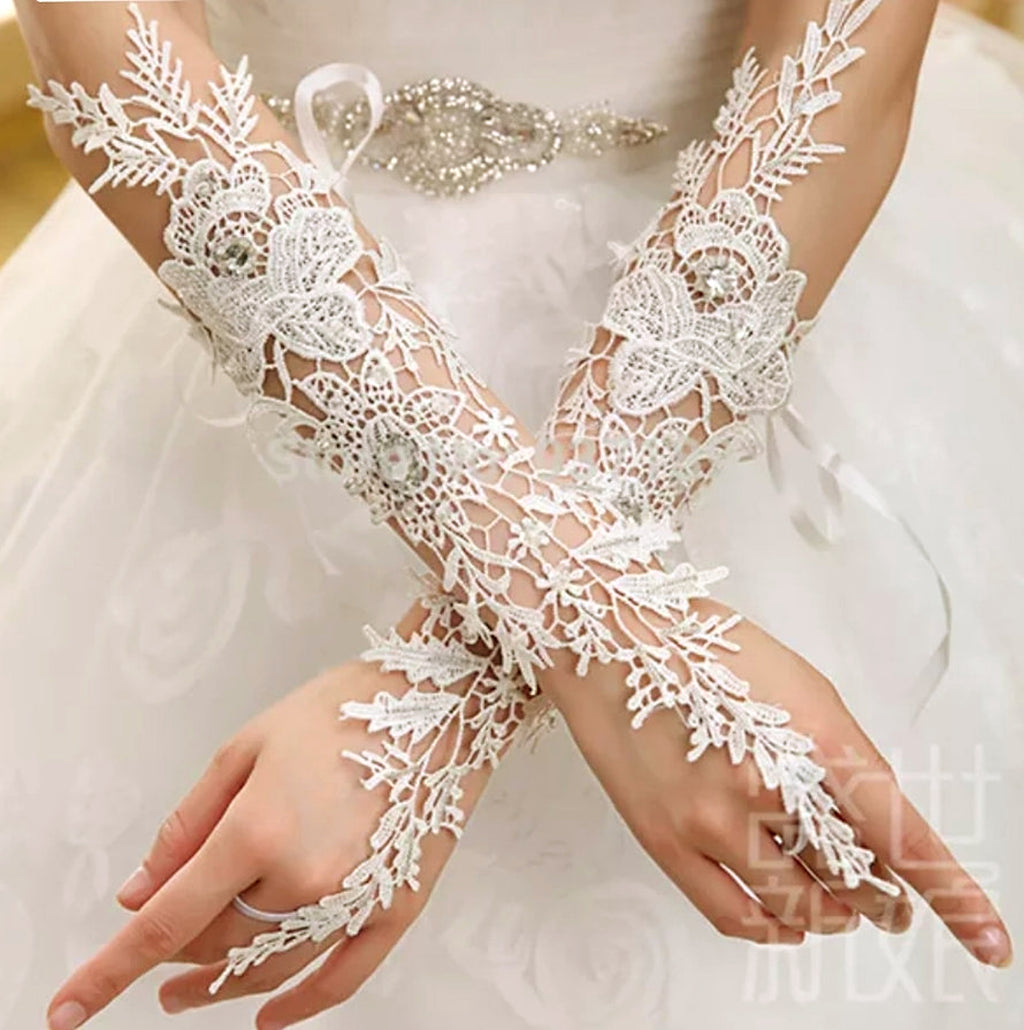 Bridal Gloves - Full Floral Half Hand Length