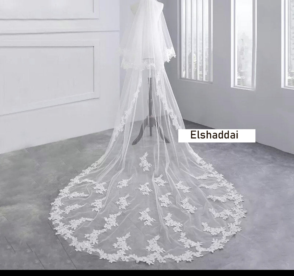 Wedding Veil with face layer in front border with comb