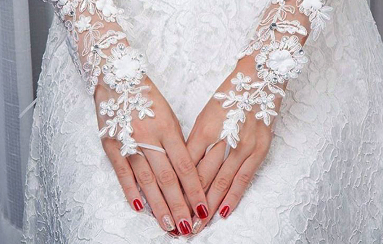 Bridal Gloves - Floral Appliques