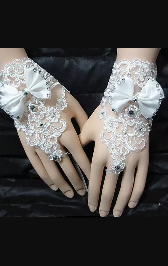 Bridal Gloves - Short Gloves with Bow