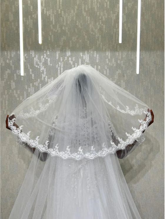 Wedding Veil with face layer in front border with comb