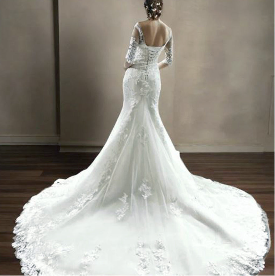 Bridal Mermaid Gown White Color With Sleeves