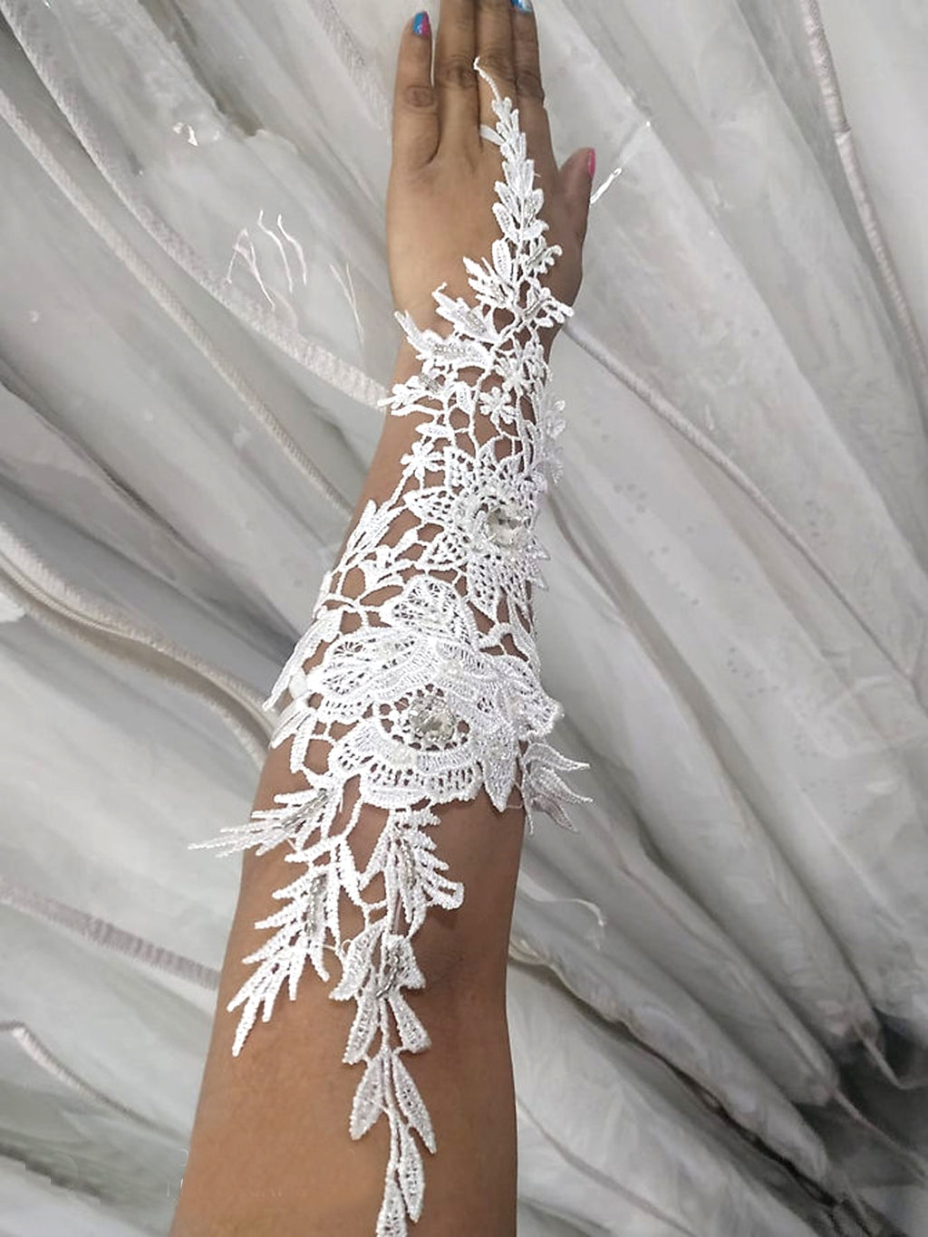 Bridal Gloves - Full Floral Half Hand Length