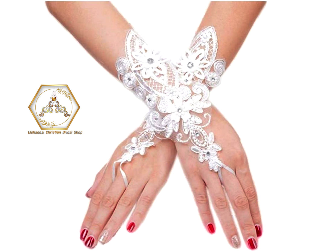 Bridal Gloves - Floral Applique