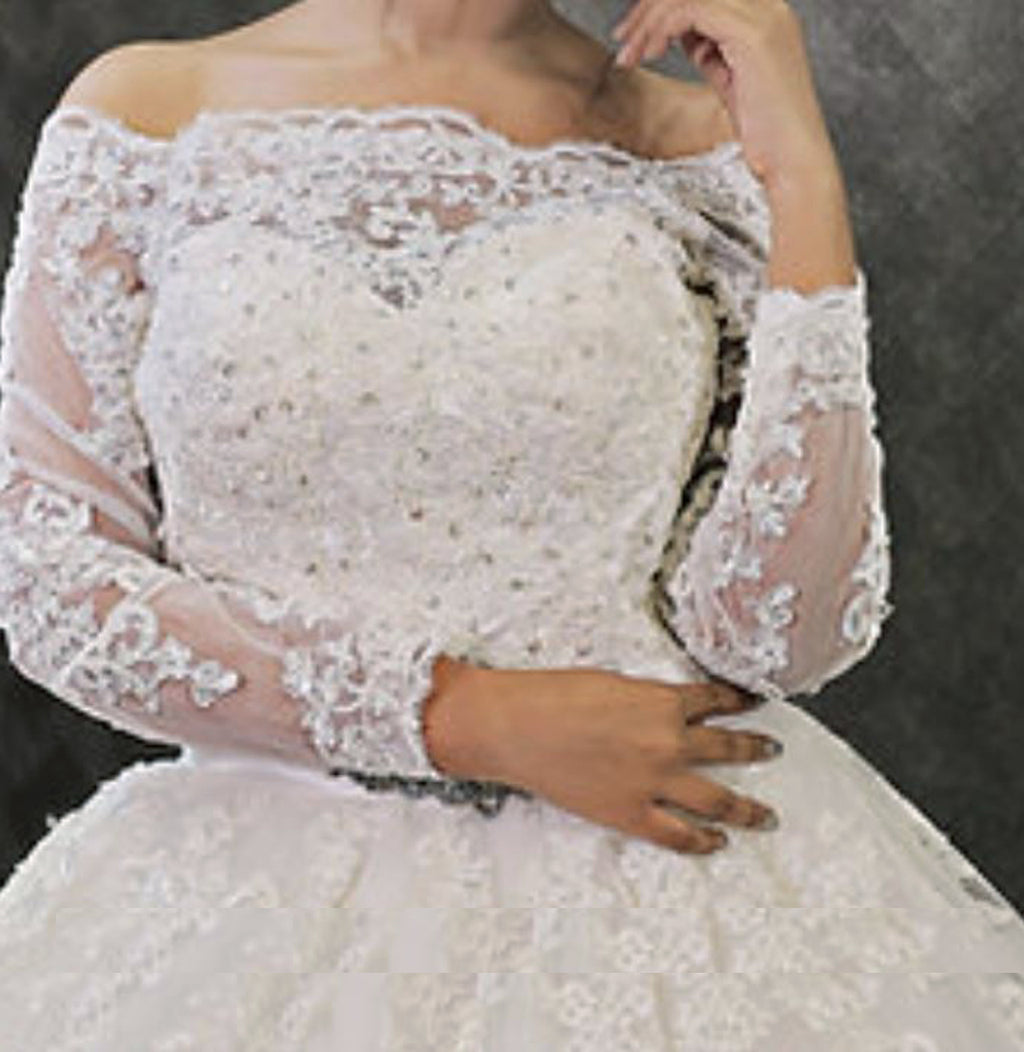 A Line Off Shoulder Gown with Train